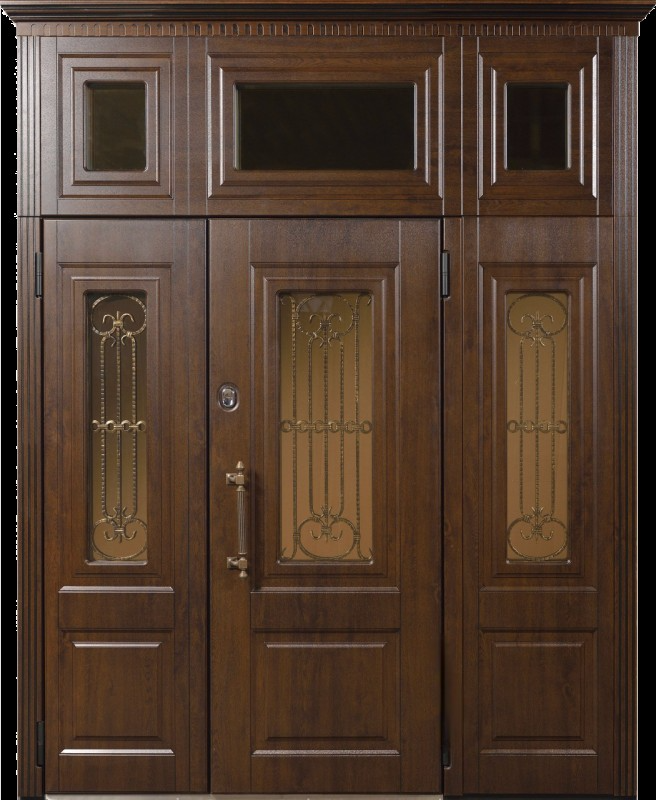 Трехстворчатая входная дверь с фрамугой RS-296